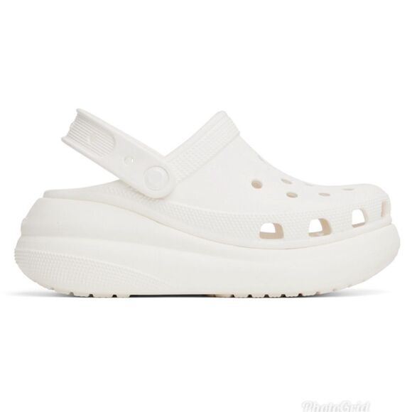CROCS Classic Crush White Mules Clogs Adjustable Strap and Perforated Design - Picture 1 of 9